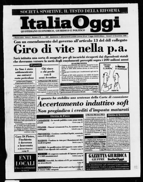 Italia oggi : quotidiano di economia finanza e politica